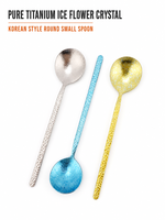 Pure titanium ijsbloem gehamerde Koreaanse ronde lepel, rijstlepel met lange steel, dessertlepel, theelepel voor thuis- en restaurantgebruik