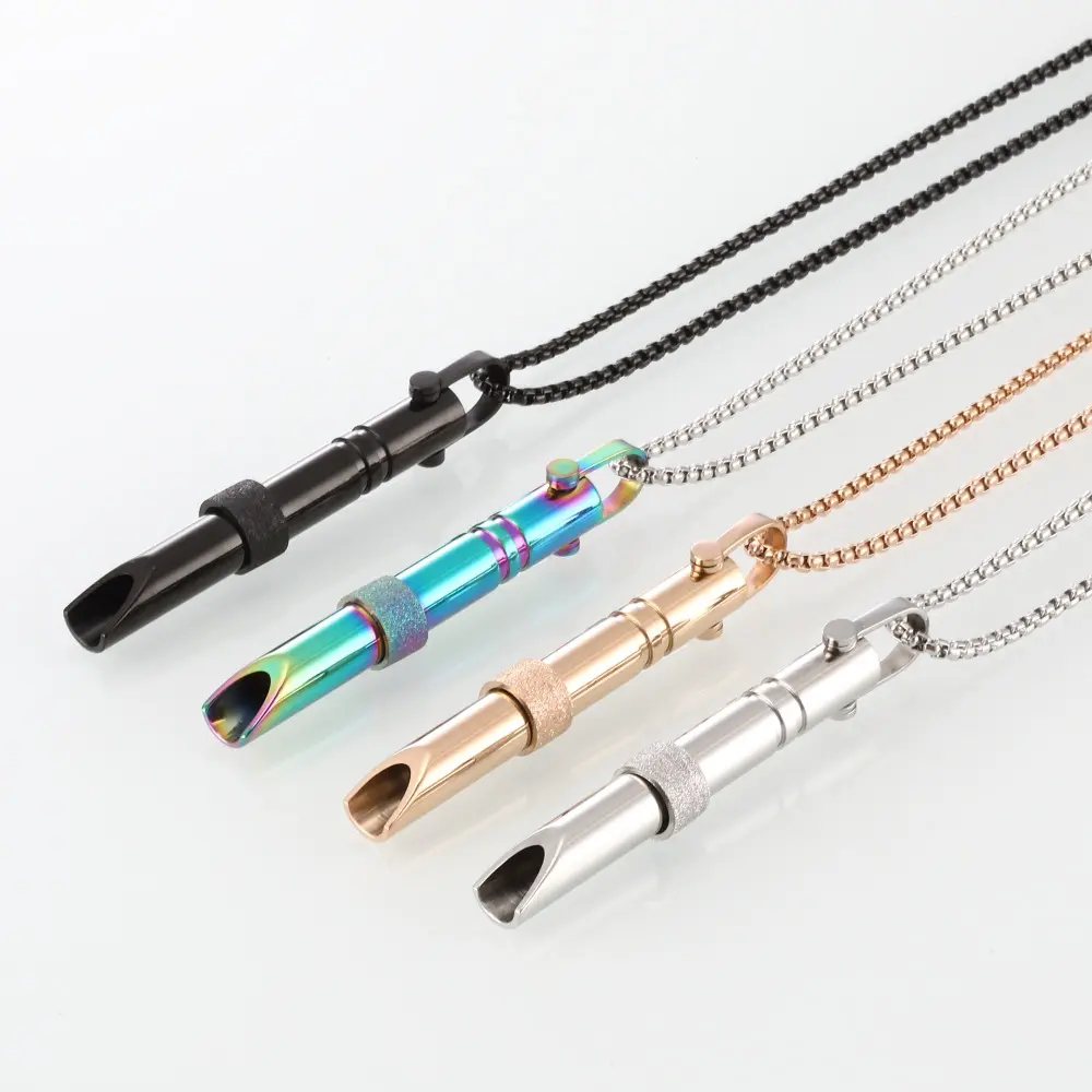 Hoge Kwaliteit Roestvrij Staal Hanger Fluit Ketting Voor Meditatie Mindfulness Ademhaling Anti-Angst Hanger Ketting Parels