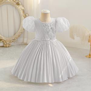 فستان حفلات للأطفال بأكمام منتفخة من الساتان، فستان أميرة للمناسبات المسائية وأعياد الميلاد للفتيات الصغيرات - Product Image 2