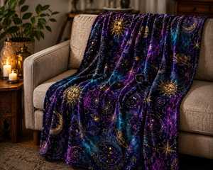 Manta Personalizada con Estampado de Astrología Celestial y Galaxia, Manta Suave y Esponjosa de Felpa para Sofá, Venta al Por Mayor OEM ODM - Product Image 1