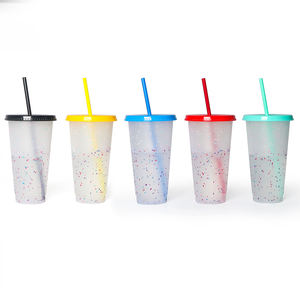Vaso de Plástico Reutilizable sin BPA, Colorido, para Fiestas y Campamentos, <span class=keywords><strong>con</strong></span> Confeti que Cambia de Color, <span class=keywords><strong>con</strong></span> Tapas y Pajitas para Café Helado - Product Image 1