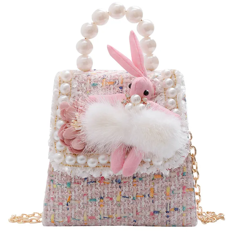 Nuovo arrivo Cute Kids Princess Pearl Messenger Bag Mini Rabbit Shoulder Chain Handbags For Kids