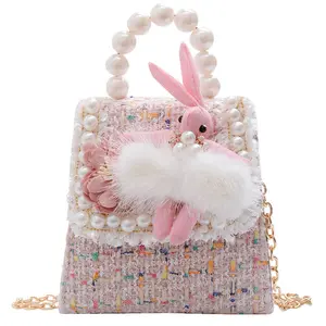 新款可爱儿童公主珍珠斜挎包儿童迷你兔肩链儿童手袋