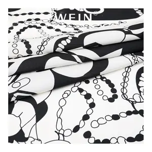 WI-B14 Popular slight elastic shiny crepe polyester black and white chain abstract printed woven fabric for abaya dress