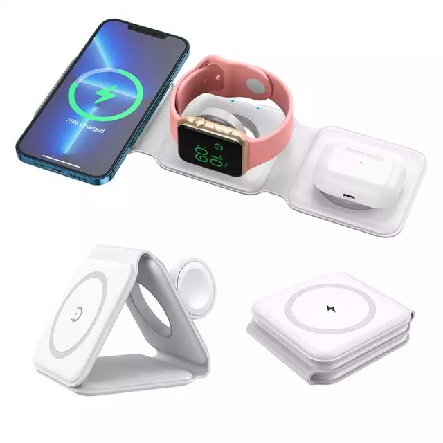 Custom Logo 3in1 Foldable Small Wireless Charger Pad Foldable Folding 3-In-1 Magnetic Wireless Charger 3 in 1 Stand for Apple