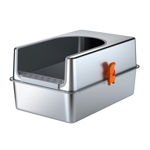 Caja de arena para gatos de metal y plástico, rectangular, plateada, a prueba de salpicaduras, 60x40x40 cm - Product Image 1