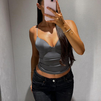 ZEVITY Haut Corset Sexy pour Femme, Dos Nu, Soutien-Gorge Court, Débardeur Camisole, Bustier Sans Manches, en Tissu Dobby Court, Col Nœud, Gilet
