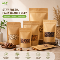 Sachets en papier kraft personnalisés GLY PACK avec fenêtre transparente et fermeture éclair refermable pour l'emballage de noix, graines et épices – Vente en gros