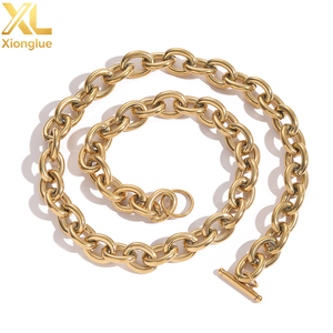 Collar de Cadena de Eslabones Ovalados de Acero Inoxidable de 12 mm, Collar de Cadena Gruesa Chapado en Oro de 18 Quilates para Hombre - Product Image 1