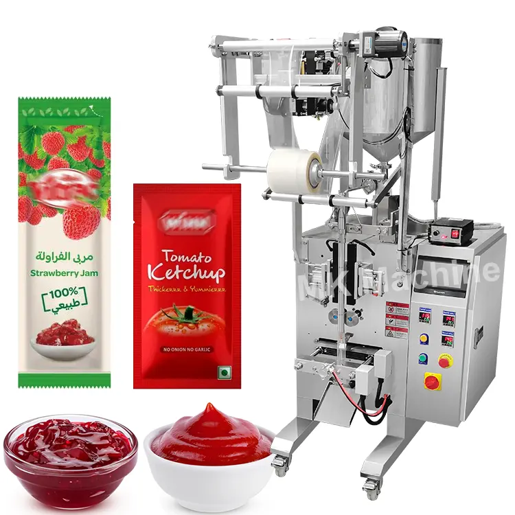 Mesin kemasan saus tomat jam vertikal otomatis penuh kecepatan tinggi mesin kemasan saus tomat sachet cair