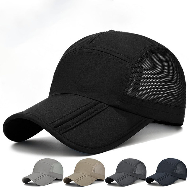 Quick-Dry Breathable Mesh Baseball Caps with Foldable Brim, Moisture-Wicking Adjustable Sun Hats, Lightweight Comfortable Caps