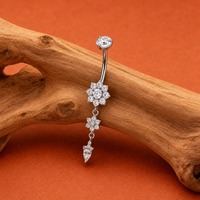 VIEN ZPO-223 G23 Piercing de nombril en titane avec fleur en zircon cubique, finition polie, bijou de corps en zircon en forme de goutte d'eau