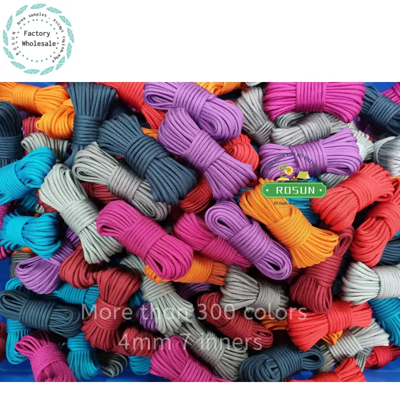 4mm 7inners polyester paracord 550 braided rope use for the dog leash rope and outdoor survival more than 300 colors