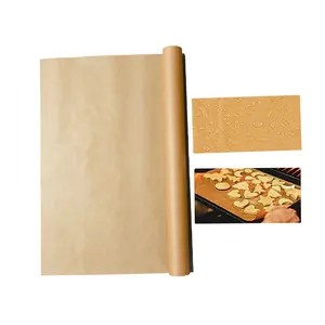 PFAS ücretsiz 10m yağ geçirmez yapışmaz ağartılmamış fırın güvenli tek kullanımlık dikdörtgen kahverengi özel parşömen kağıdı rulo