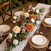Fleurs artificielles en soie toucher réel, couleur bordeaux automnal, pour centre de table de mariage, table de desserts, décoration événementielle personnalisée, pack en gros, faites à la main