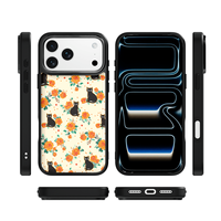 Coque de téléphone AG Feeling Black Edge avec motif chat et fleurs jaunes dorées pour iPhone 17, 17 Pro Max, 16 Pro, 15 – Coque magnétique