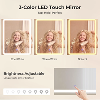 En gros Coiffeuse en MDF cannelé pour le maquillage avec miroir LED, 3 tiroirs et tabouret, finition grain de bois