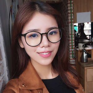 Gafas ópticas redondas con montura completa de policarbonato para mujer, lentes transparentes marrones, ancho de montura medio, patrón sólido - Product Image 1