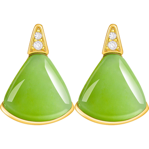 Auténticos pendientes de jade y jadeíta natural color verde espinaca, hechos de plata S925, con un diseño simple y elegante. - Product Image 2
