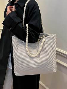 Hot selling spacious corduroy handbag with <b>large</b> capacity shopping <b>bag</b> and durable rope handle - Product Image 2