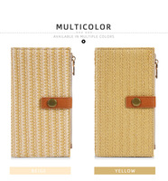 Dompet Lipat Panjang Desain Baru untuk Wanita, Dompet Kartu Trendy Bahan Jerami dengan Kantong Resleting Kulit PU Kapasitas Besar dan Portabel