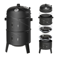 Barbecue au charbon de bois portable d'extérieur robuste en acier thermolaqué avec roues, hauteur réglable et dispositif de sécurité flamme