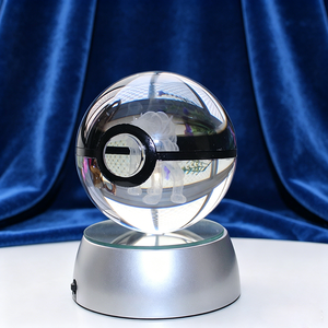 <span class=keywords><strong>Figurine</strong></span> en cristal K9 avec base LED lumineuse, boule de cristal 3D, dessin animé Poke Ball, boule gravée au laser, jouet pour cadeau de fête - Product Image 2