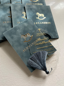 Ensemble d'invitations personnalisées pour baptême 1er anniversaire en feuille d'<span class=keywords><strong>or</strong></span> cartes d'invitation en acrylique avec enveloppe en velours pour baptême - Product Image 2