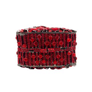 กระเป๋าคลัทช์ผู้หญิงประดับเพชร กระเป๋าทรงสี่เหลี่ยมสำหรับงานกลางคืน ซับในผ้าซาติน หนังไมโครไฟเบอร์สังเคราะห์ สีแดง - Product Image 6