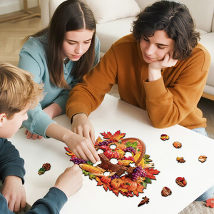 Panier à fruits en osier spécial Thanksgiving, puzzle en bois imprimé HD thème automne, pour décoration de table, fourniture pour magasins de cadeaux et vente au détail - Product Image 5