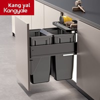 Poubelle encastrée sous meuble avec couvercle intégré, double bac invisible pour tri sélectif, tiroir de rangement à compartiments, paniers de rangement américains