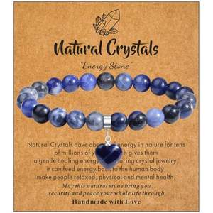 Gran oferta, pulsera de cristal Natural, cuentas de 8mm, amatista, pulsera de cuarzo rosa, colgante de corazón para regalo - Product Image 5