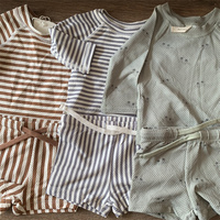 Adorable maillot de bain deux pièces à manches bouffantes pour enfants en vrac maillot de bain texturé en seersucker tissu recyclé maillot de bain froissé