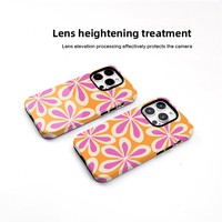 Coque de téléphone portable antichoc à double couche 2-en-1 avec protection surélevée, motif petites fleurs fraîches style Ins, film magnétique à transfert thermique
