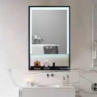 Современное зеркало для ванной комнаты с полкой и светодиодной подсветкой