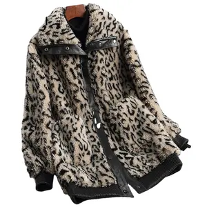 Casaco feminino a18130 com estampa de leopardo, jaqueta longa, quente, de inverno 2020