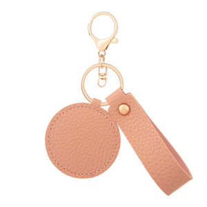 Litchi Grain Pu Leather Make-up Mini Round <b>Compact</b> <b>Mirror</b> with Keychain Swivel Design for Travel Pocket Use - Product Image 3