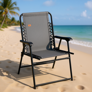 Silla de playa plegable portátil gris, sillón para exteriores, para camping, piscina, césped, terraza, tela de malla, estructura de metal - Product Image 2