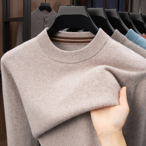 पुरुषों का गोल गर्दन कश्मीरी ऊन स्वेटर शरद ऋतु सर्दियों के मोटे ठोस रंग स्वेटर मध्य आयु वर्ग के व्यापार आकस्मिक ऊन स्वेटर - Product Image 3
