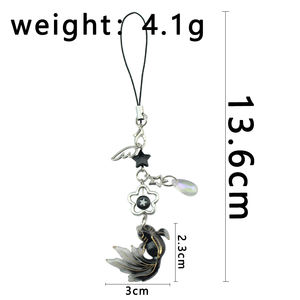 Breloque de téléphone portable perlée faite à la main, porte-clés Y2K, porte-clés anime mignon avec ailes de poisson et étoiles, cadeau pour petite amie - Product Image 6