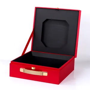 モダンで斬新なデザインの紙製段ボールスーツケース包装ボックスハイエンドビジネスギフトボックスハンドル付きの豪華な赤い本の形をしたボックス