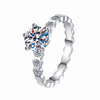 Bague de fiançailles géométrique en argent sterling S925 avec certificat GRA, moissanite ronde brillante couleur D VVS1, pavé festonné pour femme