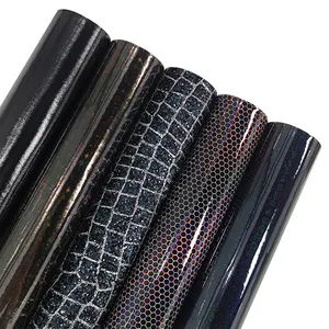 6 Pcs/Set Black Faux Leather Sheets Holographic Crocodile Dots Textured Synthetic PU Leather for Leather Bows Earrings Making