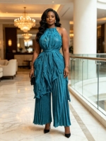 Ensemble pantalon plissé maxi élégant et décontracté pour femme, couleur unie, qualité supérieure, style africain original, grandes tailles