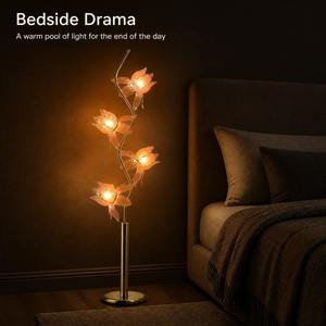 Lampe sur pied LED rose mignonne en forme de fleur, base dorée moderne, lumière d'ambiance pour la décoration de la maison, idéale pour la chambre de fille et les fêtes - Product Image 6