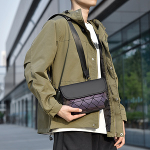 Diamond Pattern Pu Leather Rhombus Men's Mini Shoulder Crossbody Sling Bag for Men Small Messenger Satchel Bag with <b>Strap</b> - Product Image 4