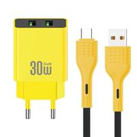 Chargeur mural double USB 30W avec câble Type C, prise US EU, chargeur rapide pour téléphone portable, charge rapide 30W, adaptateur secteur 2 USB