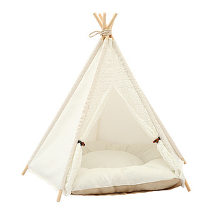 Vente en gros <span class=keywords><strong>de</strong></span> <span class=keywords><strong>tipi</strong></span> pour animaux <span class=keywords><strong>de</strong></span> compagnie personnalisé durable conique cinq bâtons chien chat tente étanche en peluche moderne dessin animé Style sommeil Carton - Product Image 2