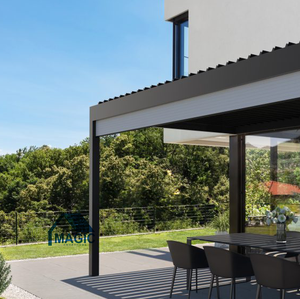 WeiJia Modern <strong>Design</strong> Aluminum Pergola Garden Windproof <strong>Canopy</strong> with Side Screens and LED Light Powder Coated Frame - Product Image 6