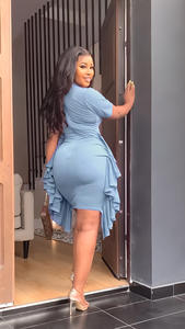 S-5XL all'ingrosso 2024 estate taglie forti eleganti abiti Casual arricciati con volant semplici da donna - Product Image 5